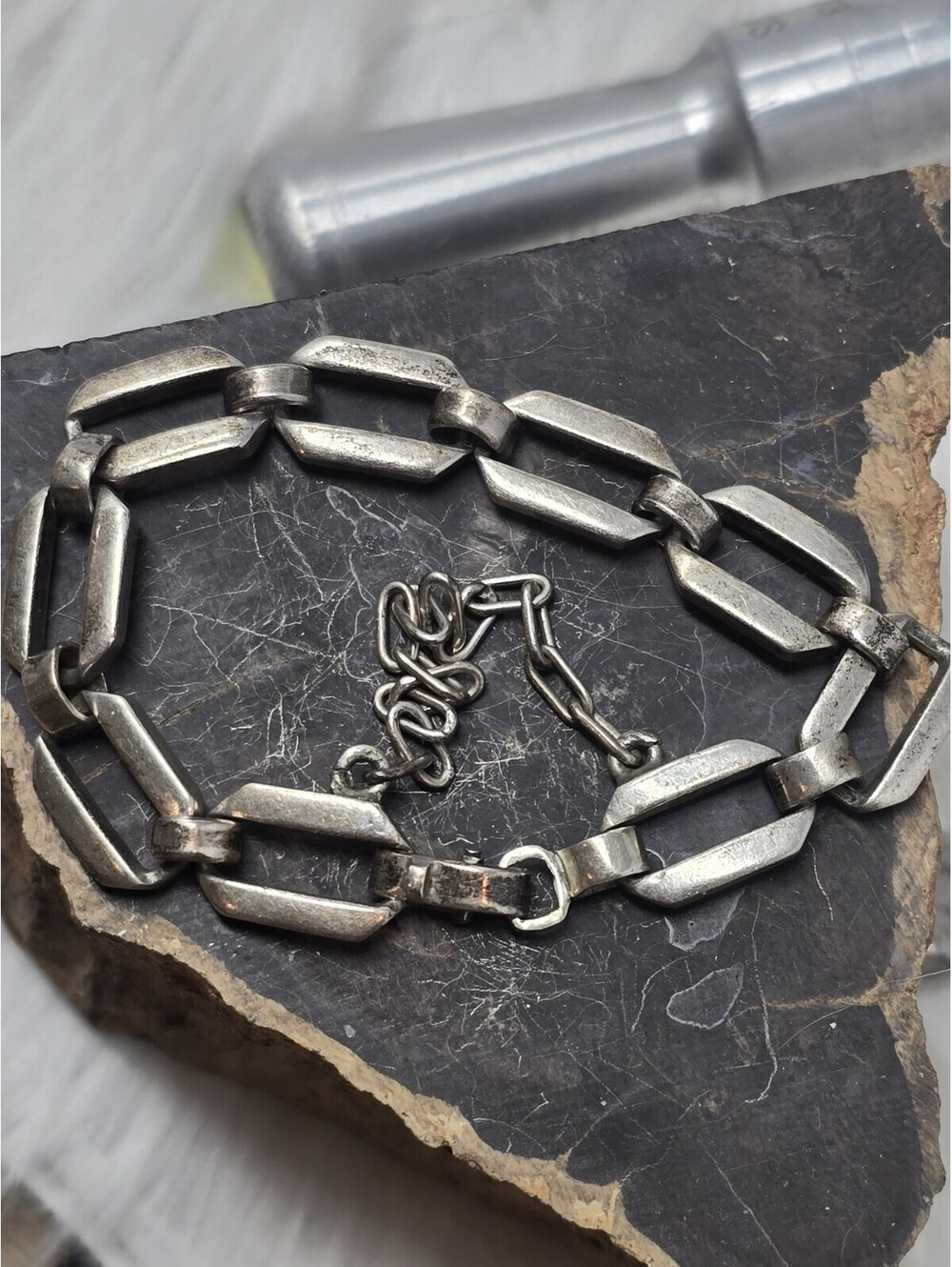 Vintage Mexico Sterling Silver Panel Link Bracelet 6.5in 29g